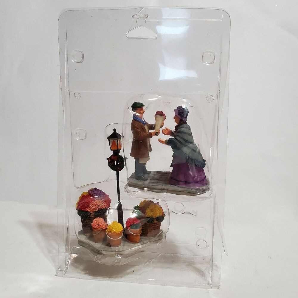 2001 Lemax Flower Vendor Christmas Village Figurine 2PC Set #12537